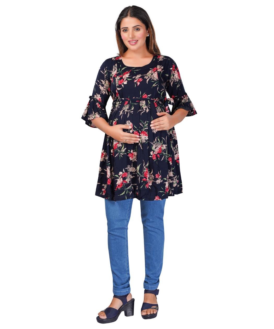 Maternity navy blue flower printed tunics