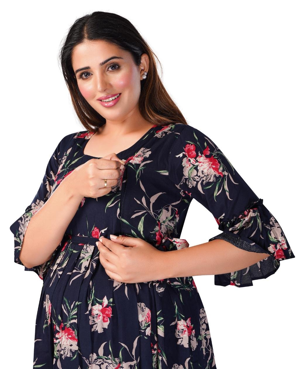 Maternity navy blue flower printed tunics