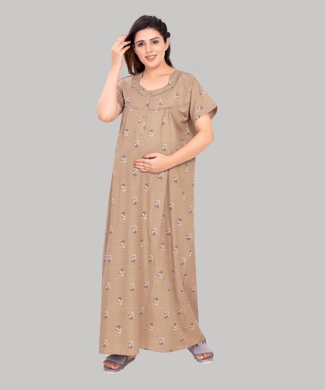 Buy HENAL Women's Cotton Maternity Dress Pregnancy Casual Long Sleeve Dual  Zipped for Feeding Nursing Maternity Dress Teal Gold Dot Kurti at Amazon.in
