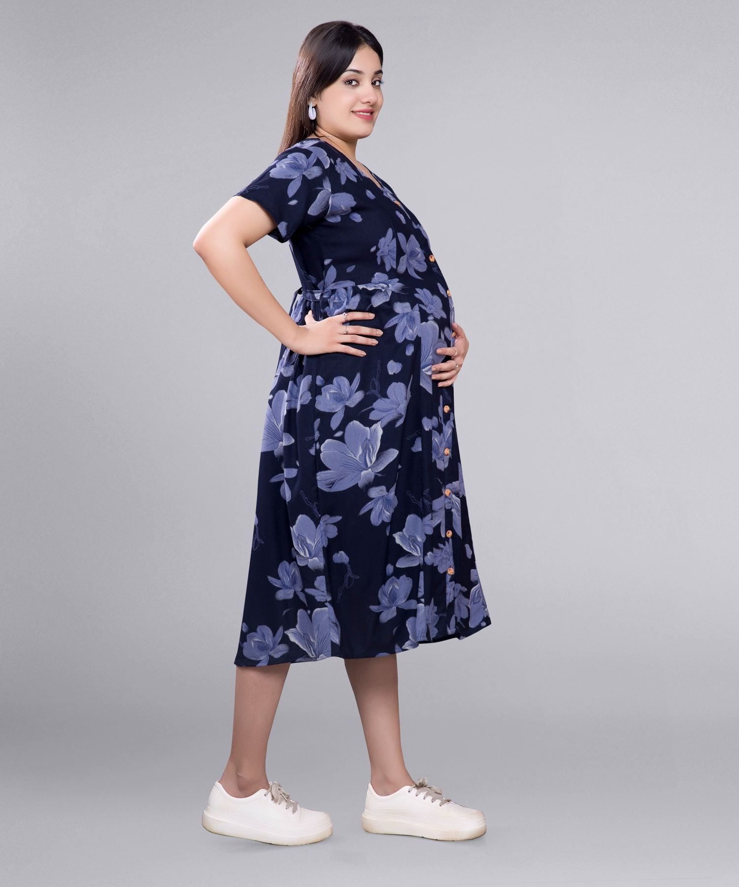 Mamma's Maternity Rayon Floral Feeding/Nursing Short Dress